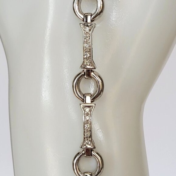 Aaron Basha 18K White Gold Diamond Bar Link Bracelet - Picture 7 of 11